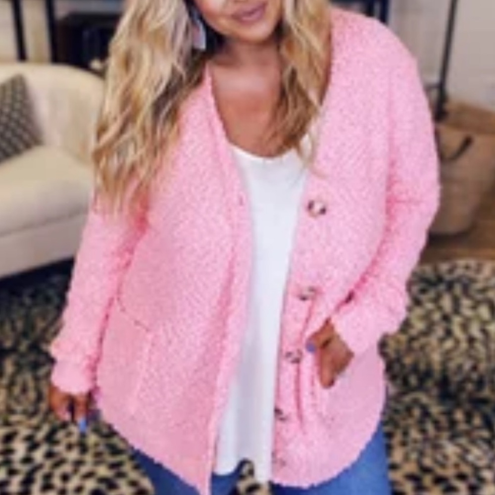Pretty in Pink 💖 Popcorn Sweater Cardigan
